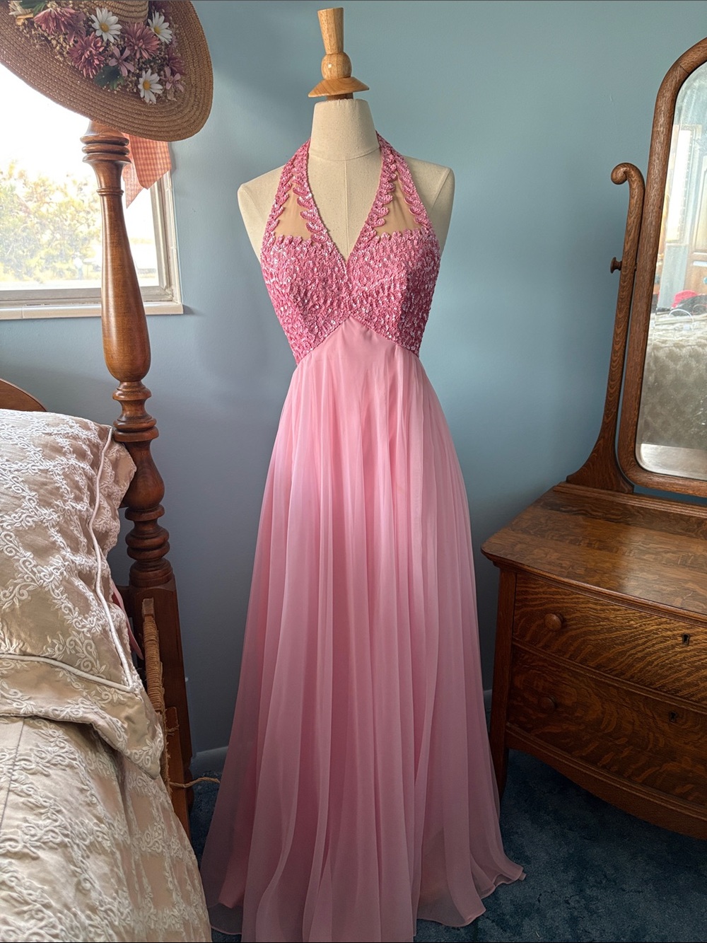 Vintage Halter Dress with Sequin Bodice